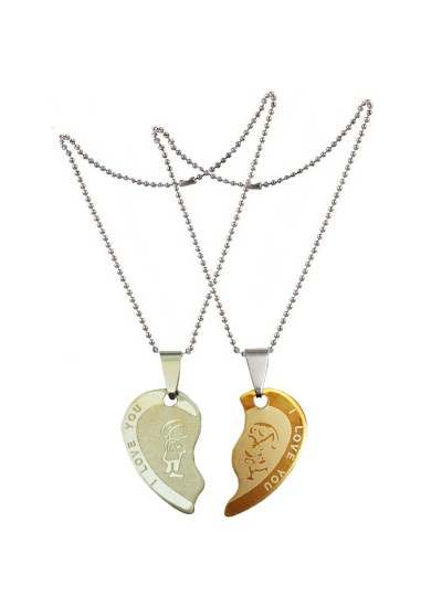 Two Pieces Couple Heart Shape Necklace by Menjewell 